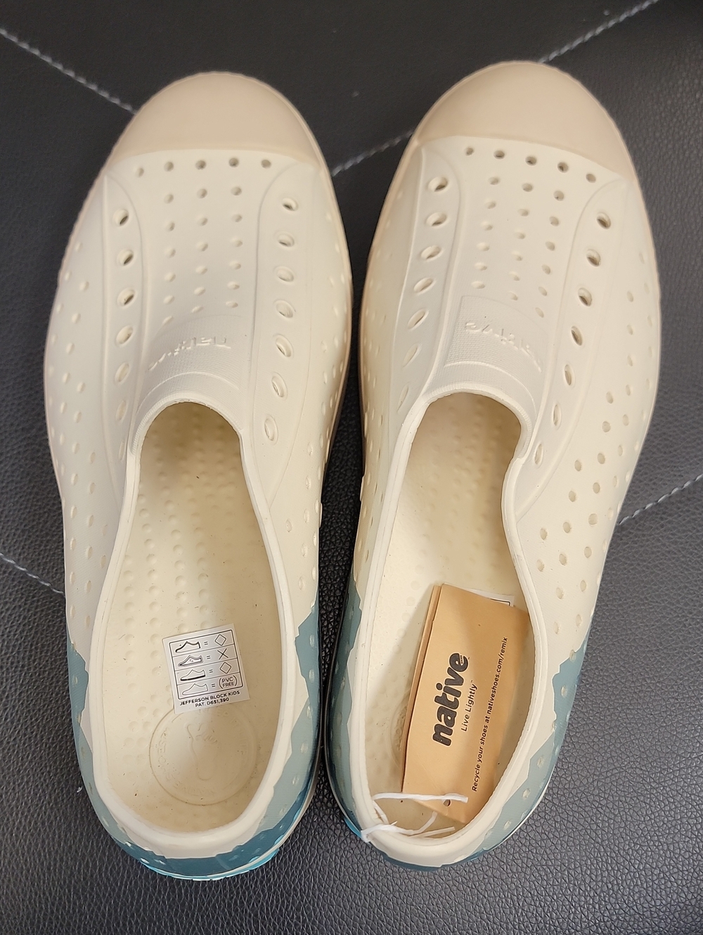 Native Men's Slip-On Loafers in Cream with Teal Accents